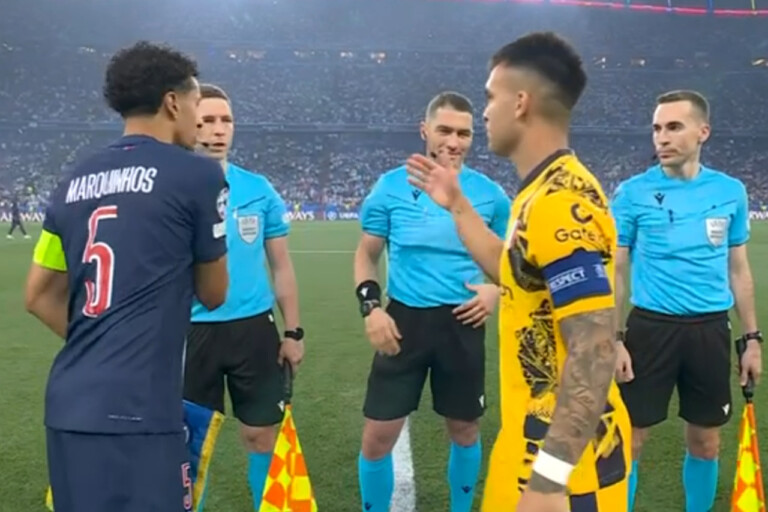 Marquinhos e Lautaro Martinez prima di PSG-Inter